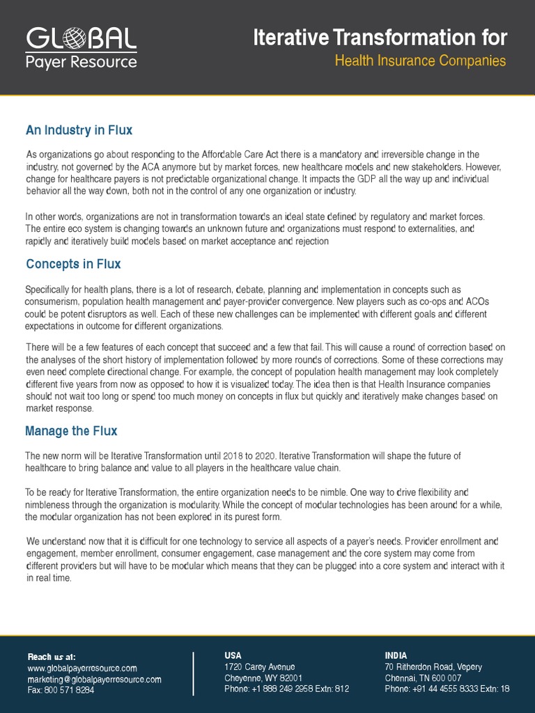 Global Payer Resource Healthcare Payer Services Iterative