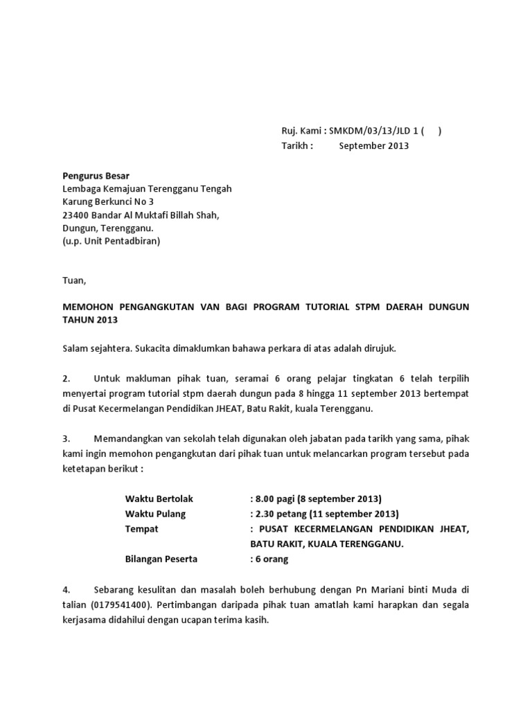 Surat Permohonan Pengangkutan Van Pdf