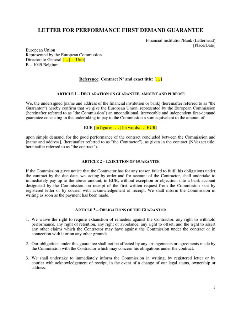 Performance Guarantee[1] Guarantee Civil Law (Legal System)