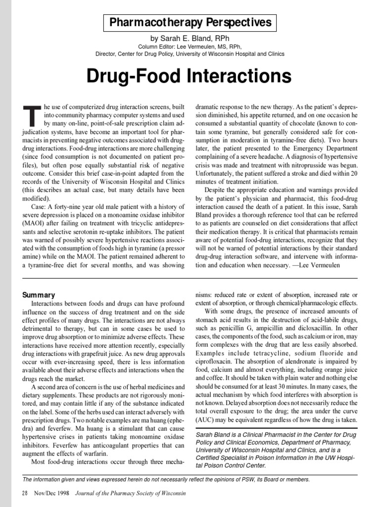 Drug Food Interactions Drugs Pharmacology