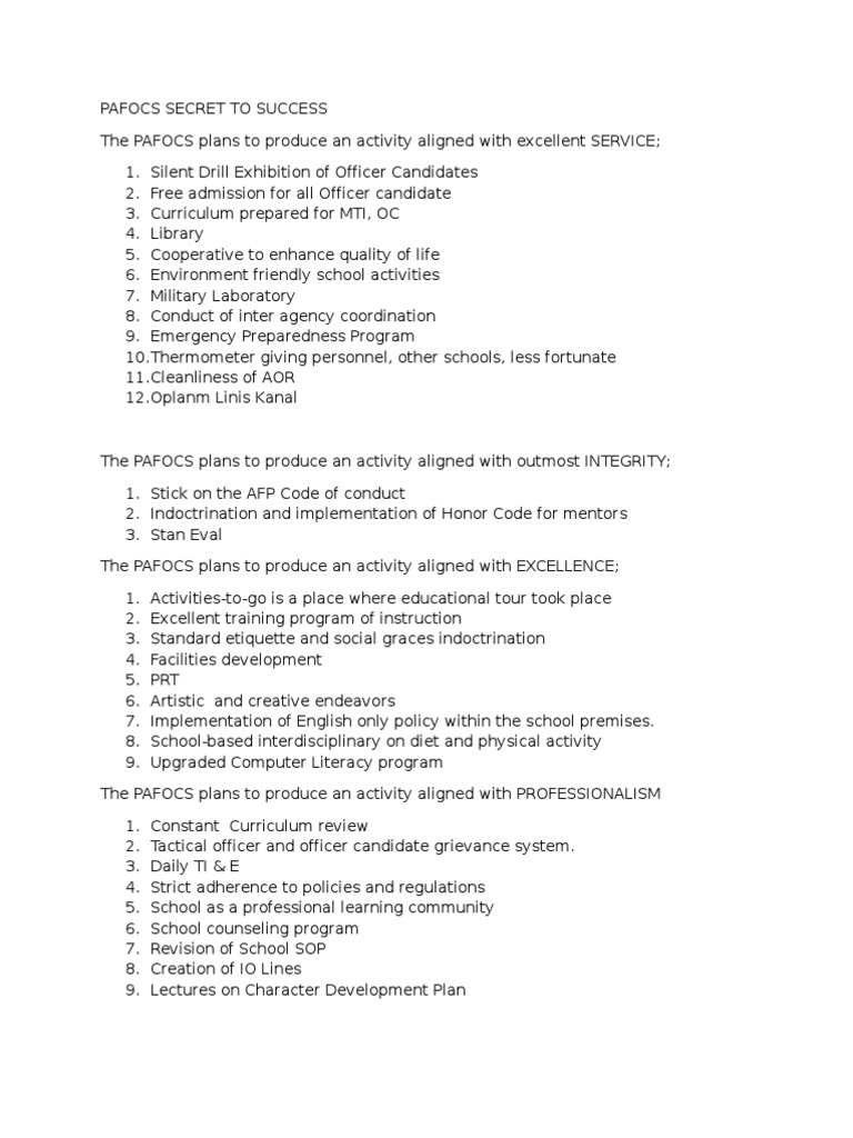 PAFOCS Training and Activities Overview | PDF