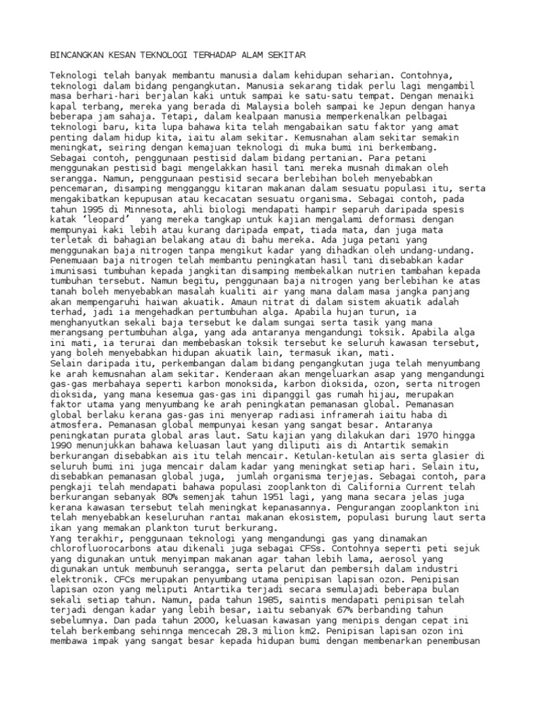 Kesan Teknologi Terhadap Alam Sekitar Pdf