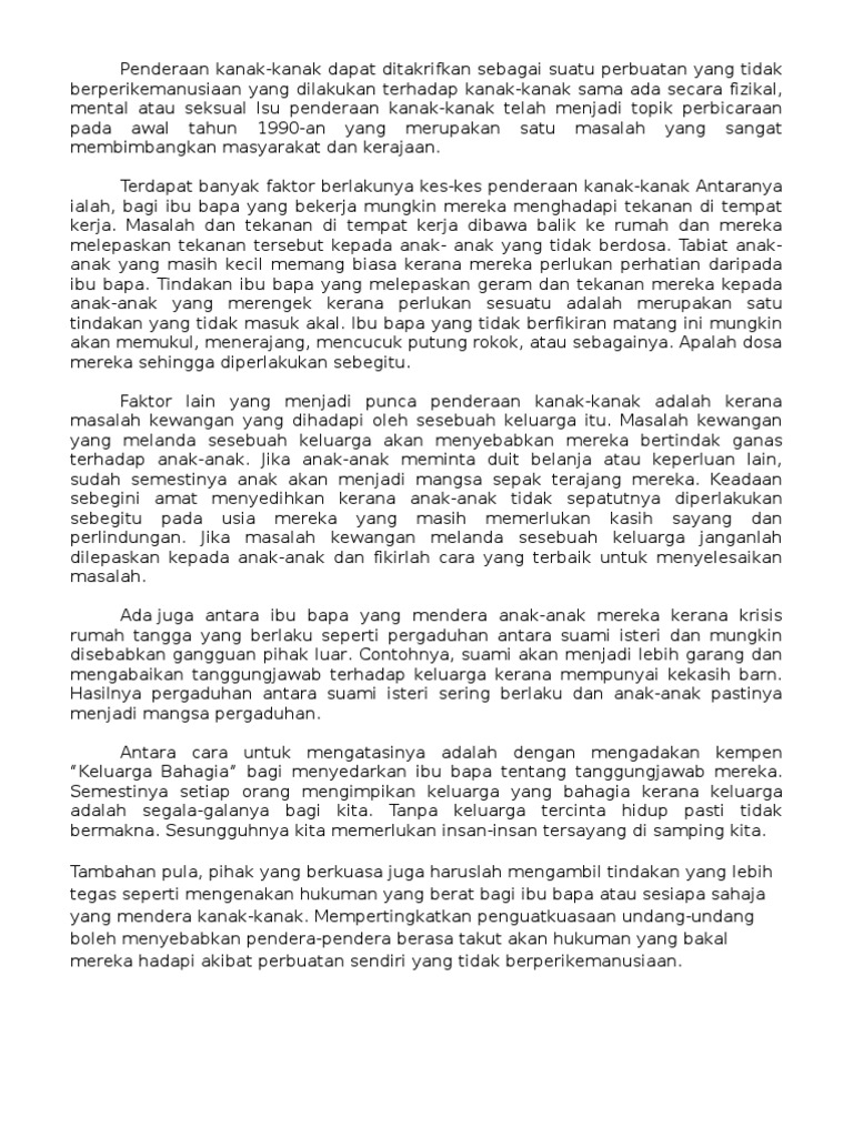 Penderaan Kanak-Kanak Dalam Muka Surat Yang Sedikit