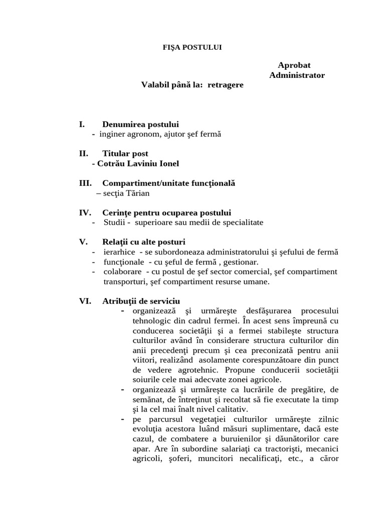 Modele Fisa Post | PDF