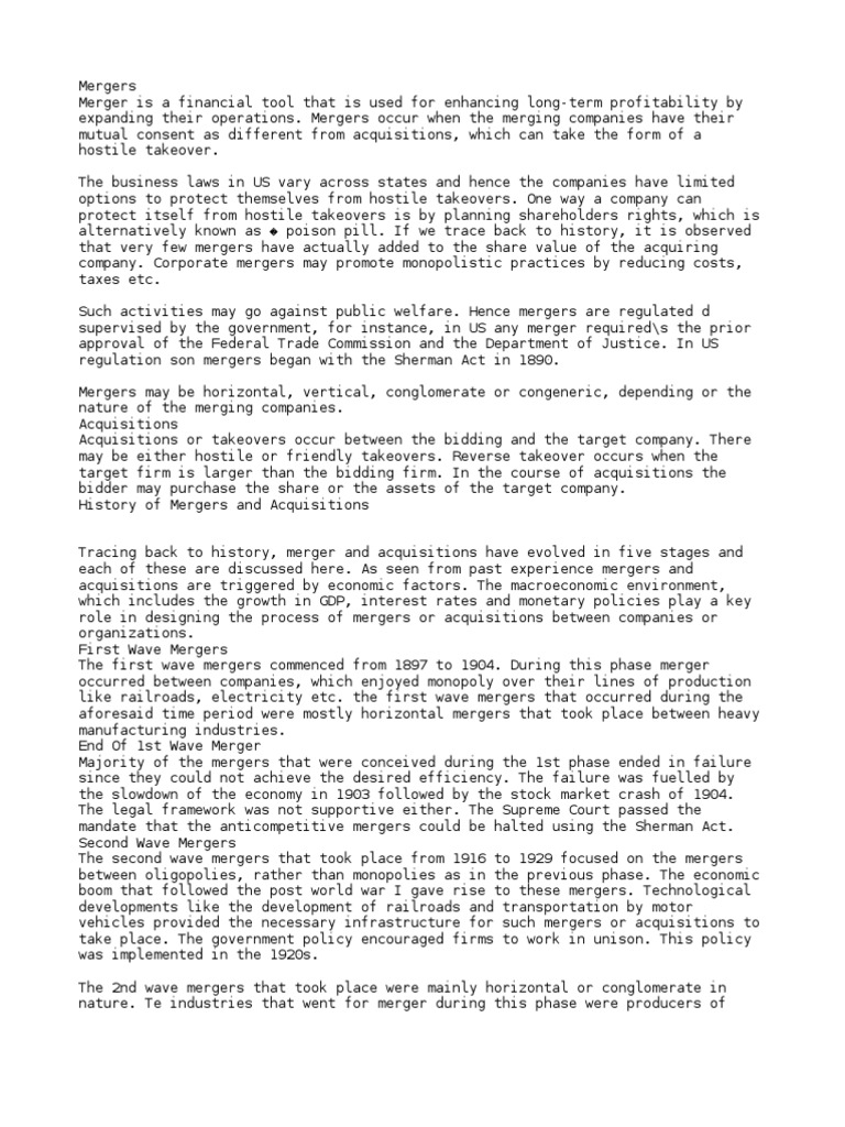 Merger | Download Free PDF | Takeover | Mergers And Acquisitions