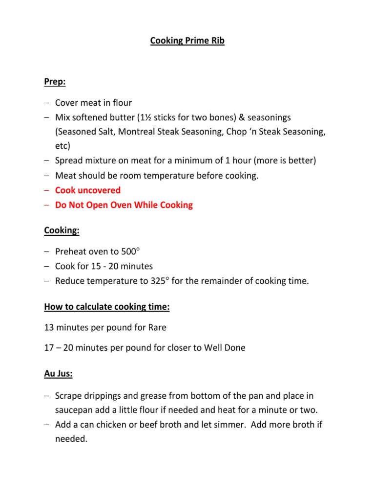 Perfect Prime Rib Cooking Guide | PDF
