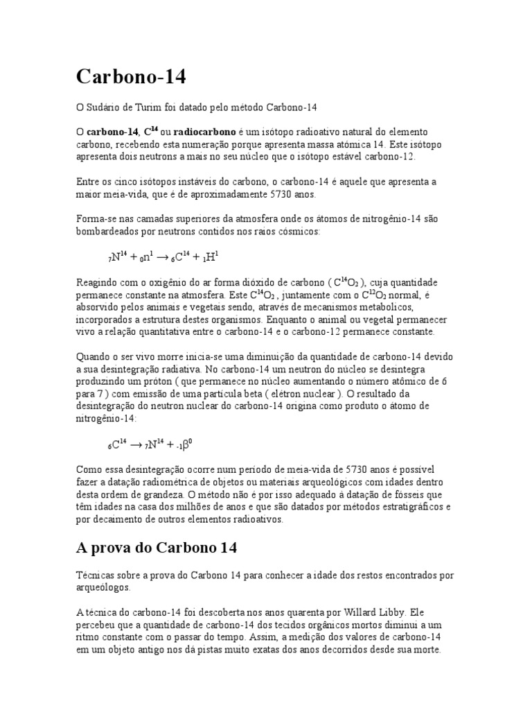 Prova e Técnica do Carbono-14 | PDF | Física Nuclear | Química Nuclear