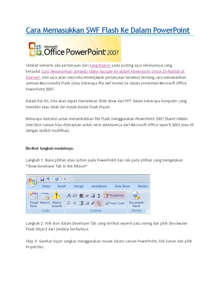 Menanamkan SWF di PowerPoint 2007 | PDF | Komputer | Karier & Perkembangan