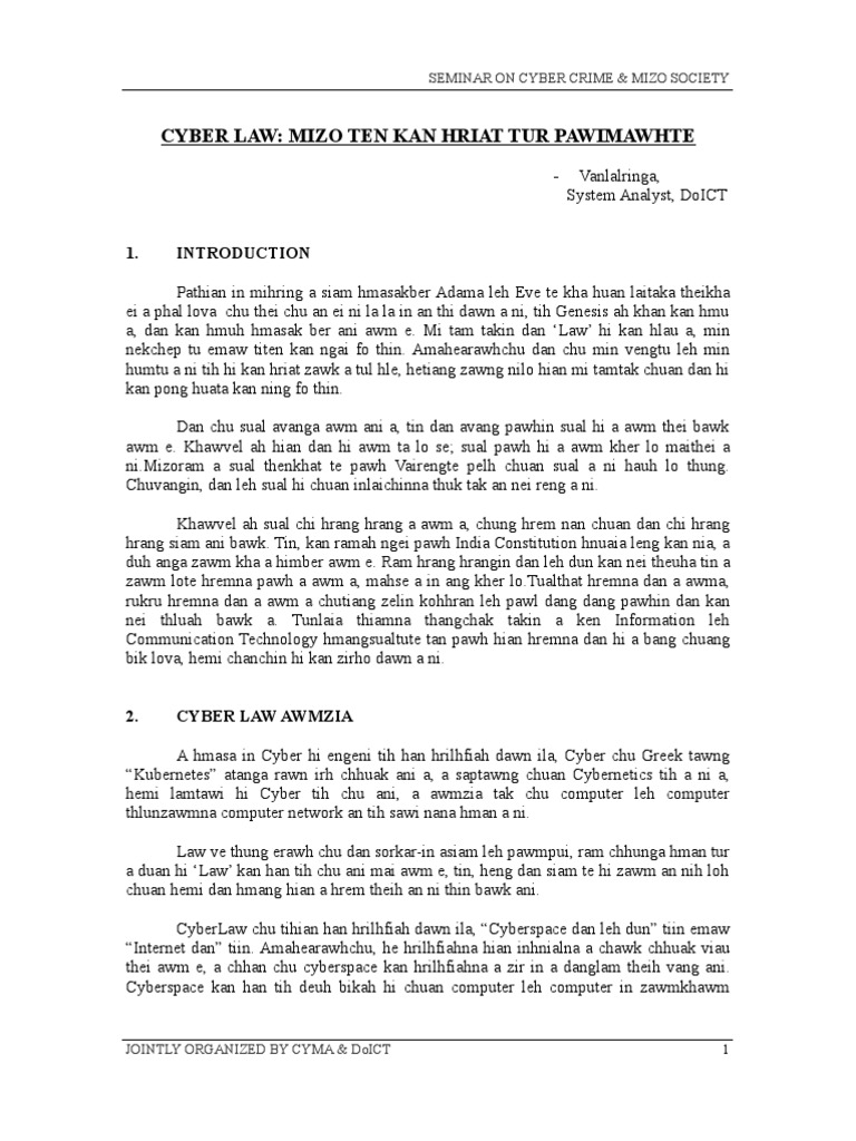 Cyber Law Leh Mizo Society | PDF | Computer Law | Computing