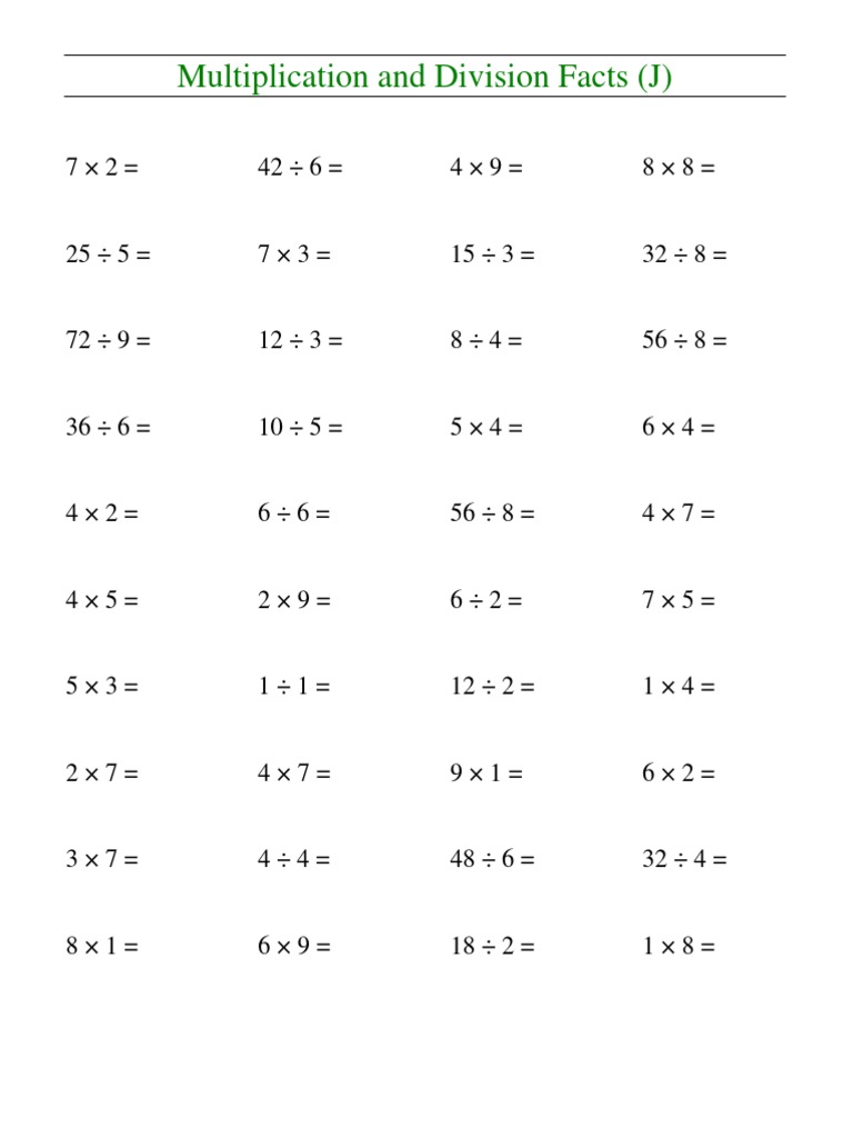 Multiplication and Division Facts Quiz | PDF | Teaching Methods ...