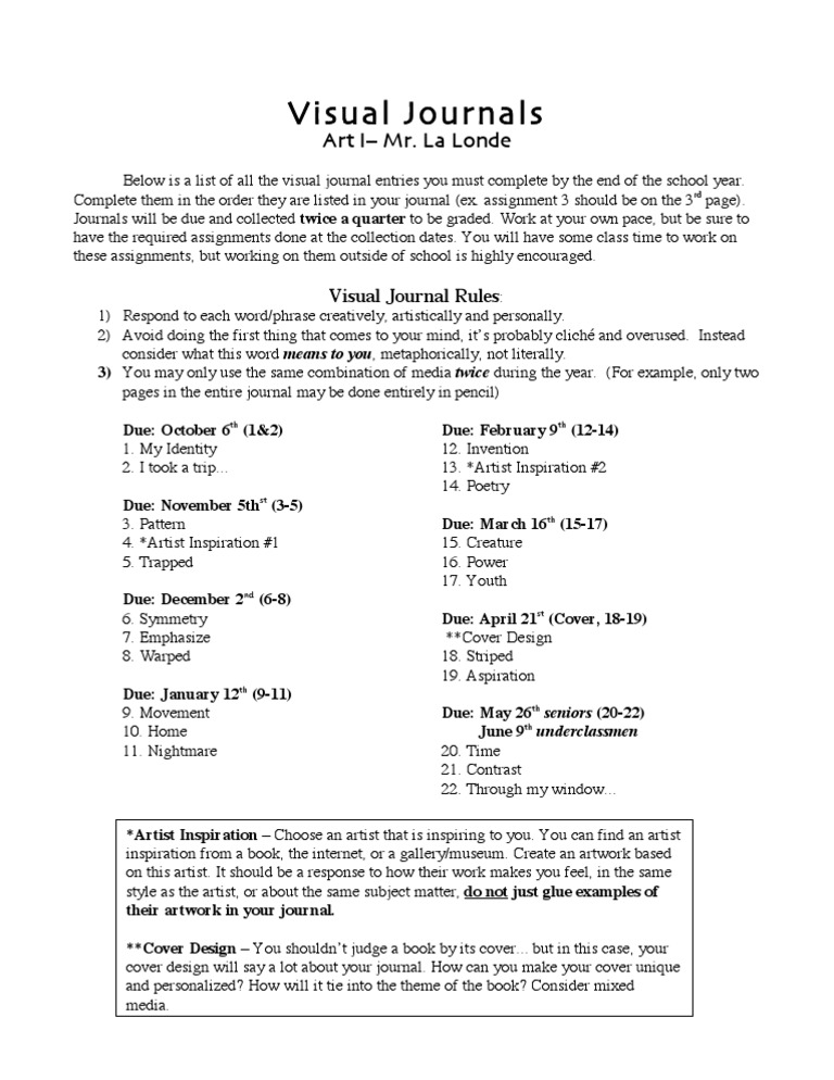 Art 1 Visual Journal Entries (09-10) | PDF