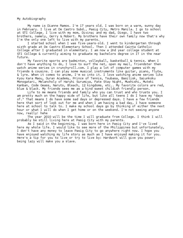 Examples of autobiography image