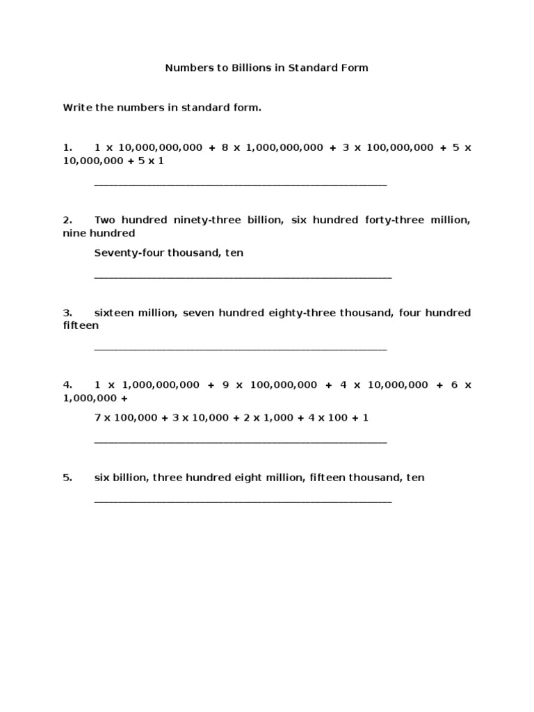 Numbers To Billions in Standard Form  PDF