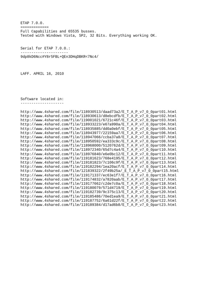 ETAP 7.0.0 Serial and Activation Code | PDF