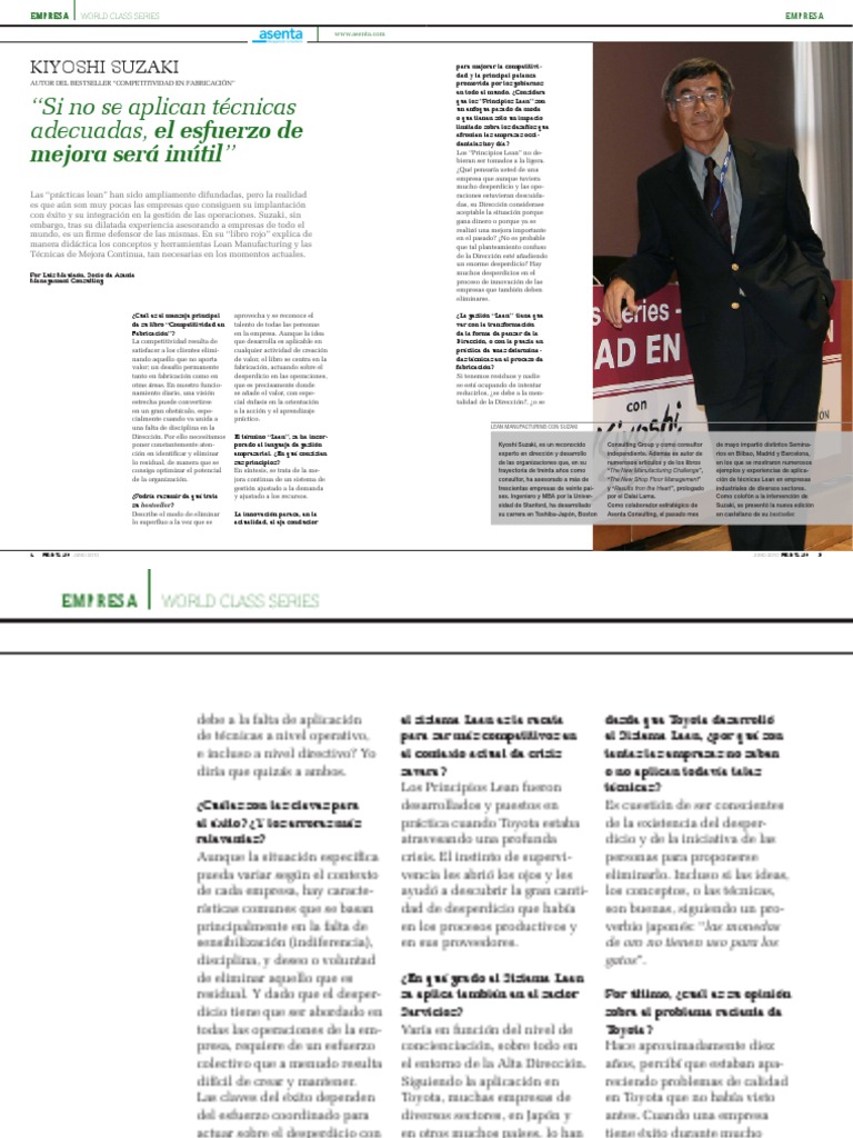 Entrevista Kiyoshi Suzaki Pdf Lean Manufacturing Innovación