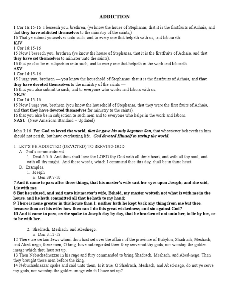 Addiction Outline and Sermon by Charles A. Yawn | PDF | Shadrach ...