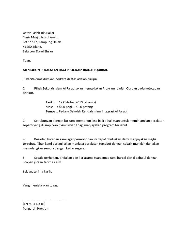 Contoh Surat Rasmi Menawarkan Perkhidmatan Ceramah Kepada Pengurusan Masjid