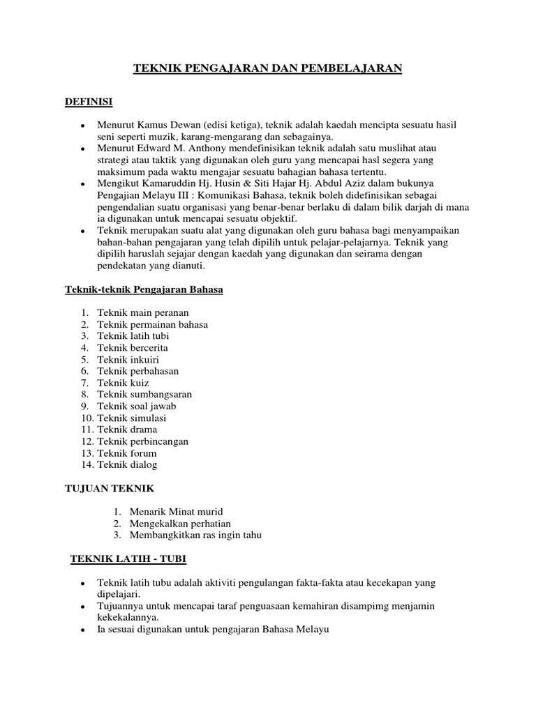 Teknik Pengajaran Dan Pembelajaran Bmm3116 Pdf