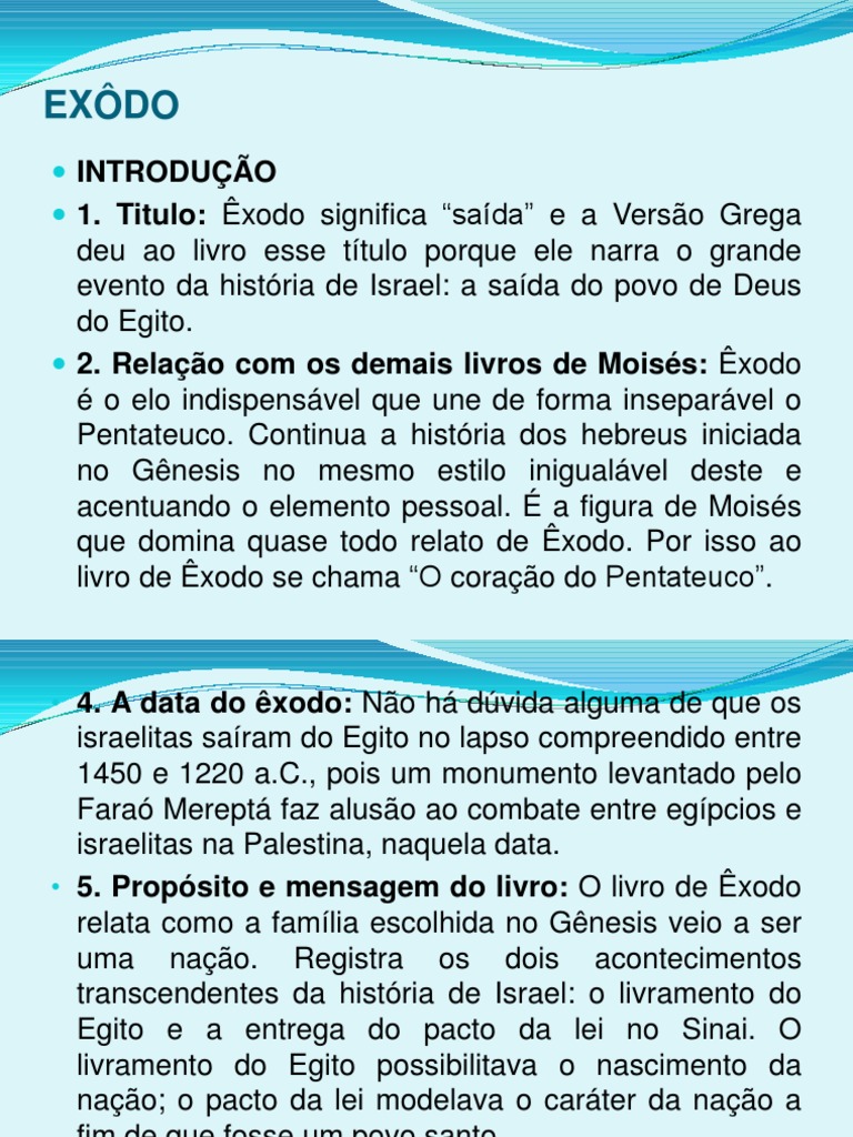 Slide LIVRO DE ÊXODO Livro do Êxodo Moisés Free 30day Trial Scribd