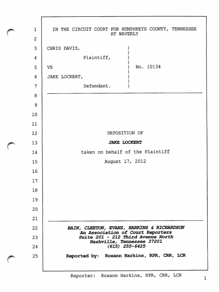Deposition of Jake Lockert in Defamation Case | PDF | Deposition (Law ...