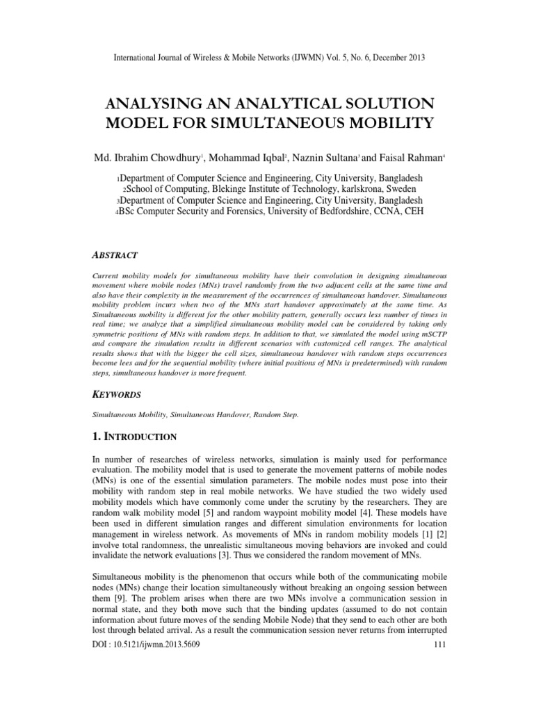 Simultaneous Mobility Model Analysis | PDF | Computer Simulation ...
