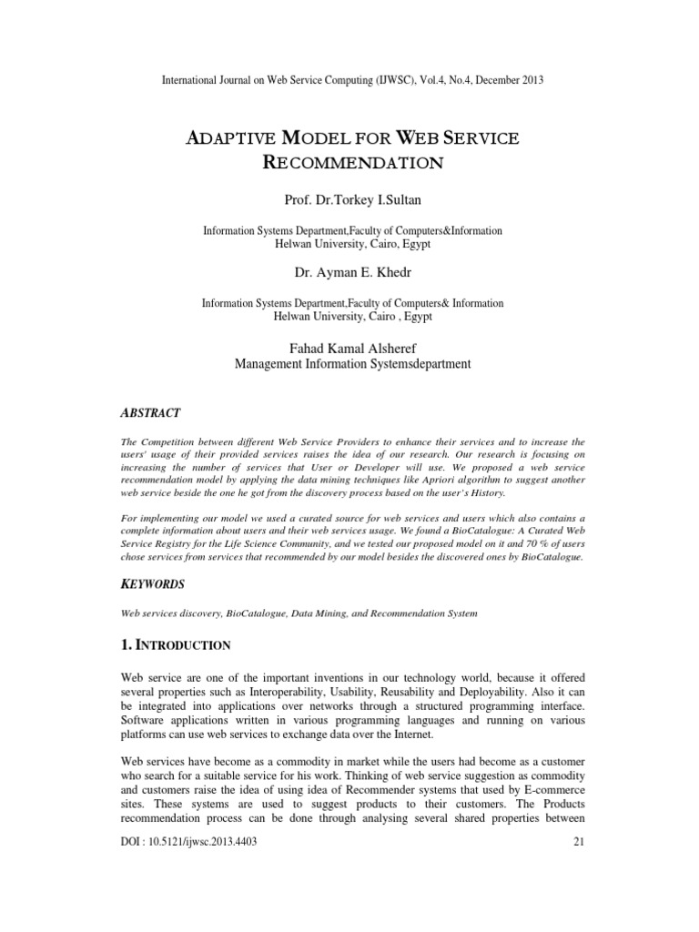Adaptive Web Service Recommendation Model | PDF | Web Service ...