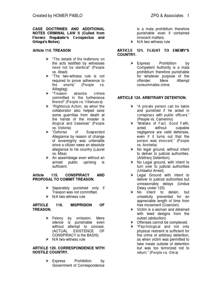 Case Doctrines Criminal Law II | PDF
