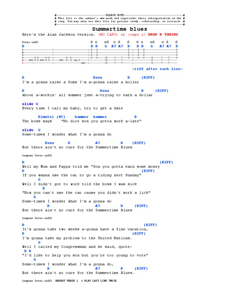 Summertime Blues Alan Jackson Chords Tab Pdf Entertainment General