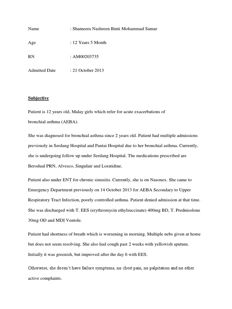 Soap Notes | PDF | Pneumonia | Asthma