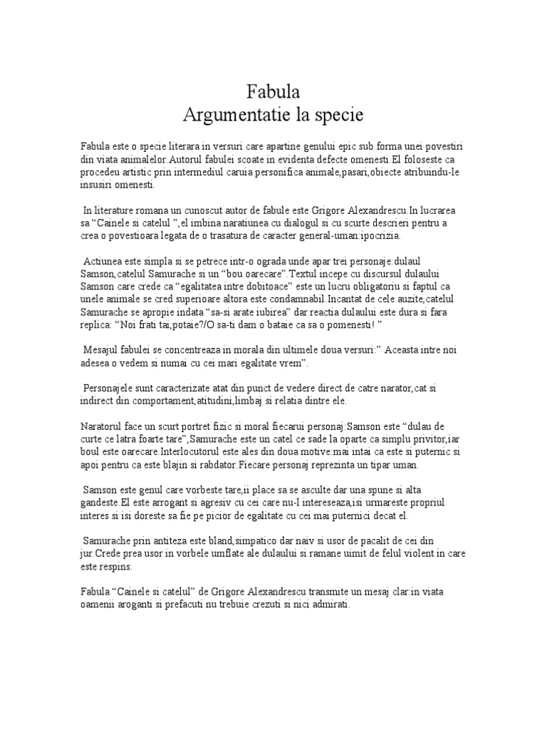 Fabula Argumentatie La Specie