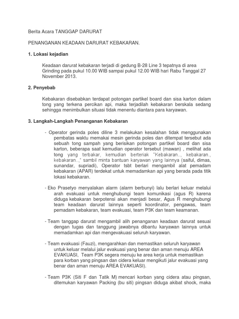 Conoth Berita Acara Tanggap Darurat