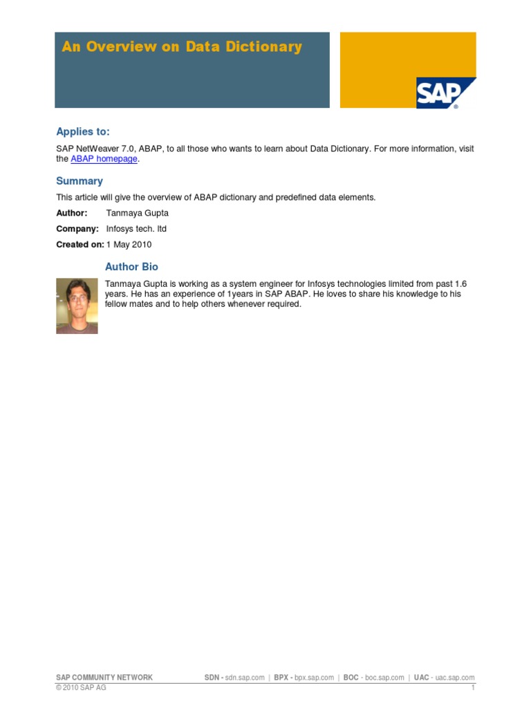 An Overview On SAP ABAP Data Dictionary | PDF | Data Type | Databases