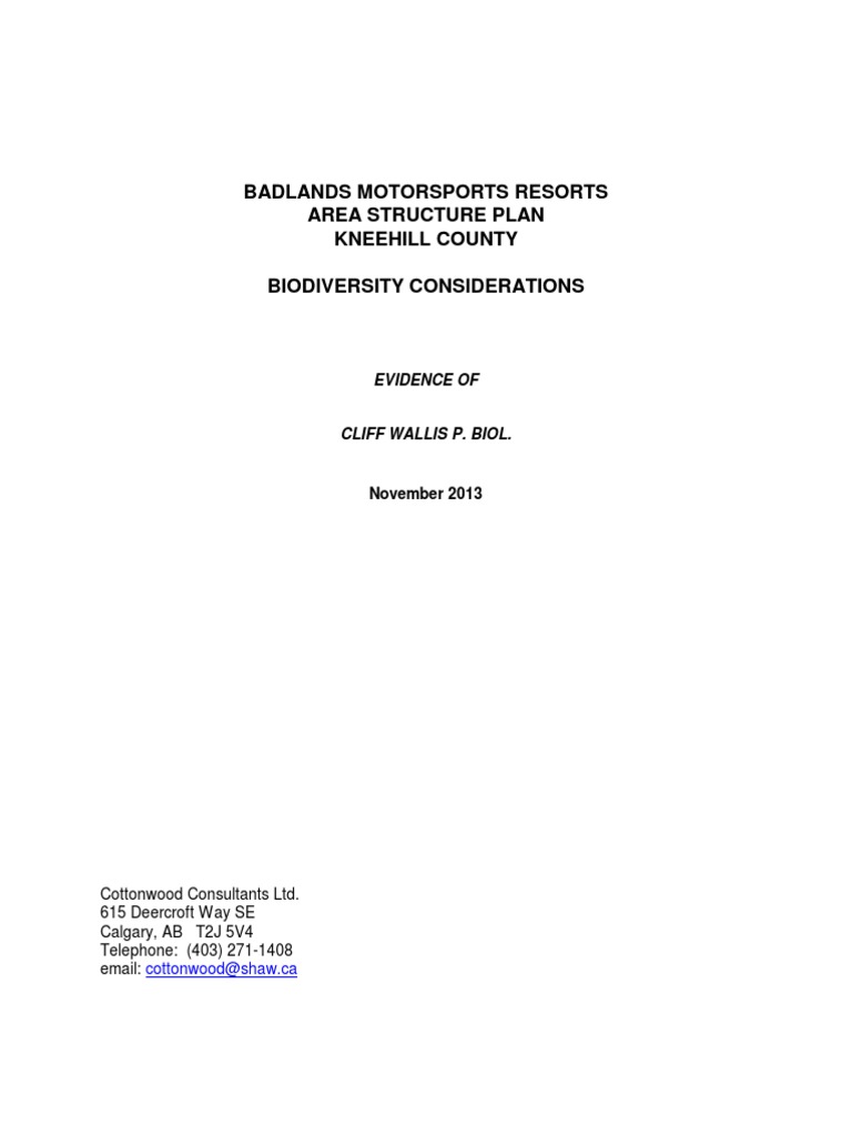 Biodiversity Report by Cottonwood Consultants in Opposition To The