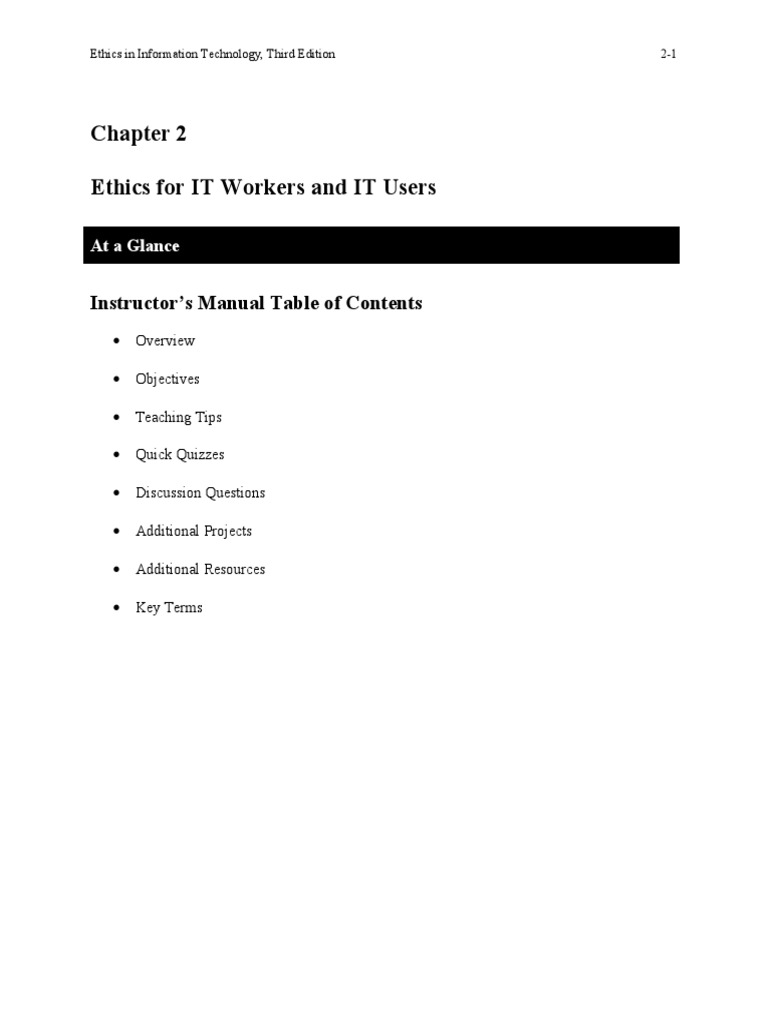 Ethics In Information Technology Chapter 2 Instructors Manual 3rd