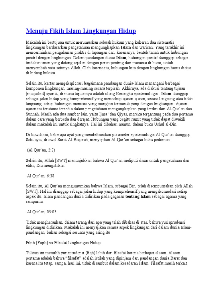 Menuju Fikih Islam Lingkungan Hidup