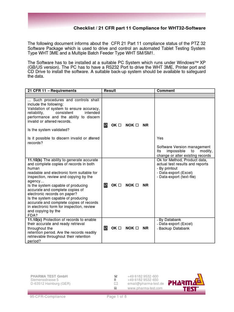 21 CFR 11 Checklist | Identity Document | Password