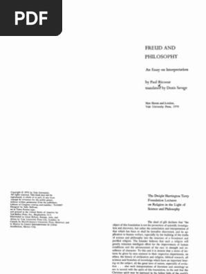 Paul Ricoeur Freud And Philosophy An Essay On Interpretation The Terry Lectures Series Pdf Philosophical Movements Western Philosophy