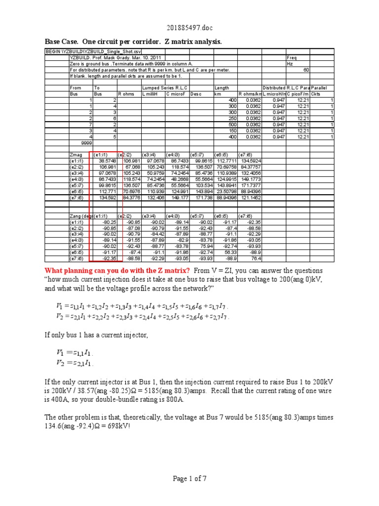Base Case. One Circuit Per Corridor. Z Matrix Analysis.: What Planning ...