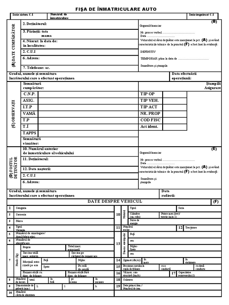 Fisa de Inmatriculare