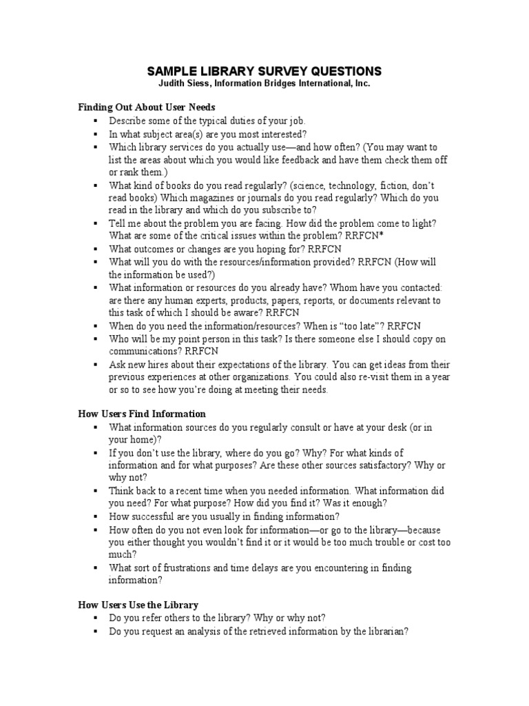 Library User Needs Survey Questions | PDF | Librarian | Libraries