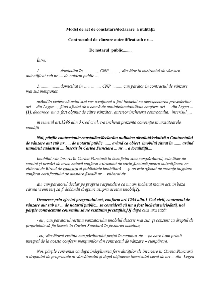 Model de Act de Constatare A Nulitatii | PDF