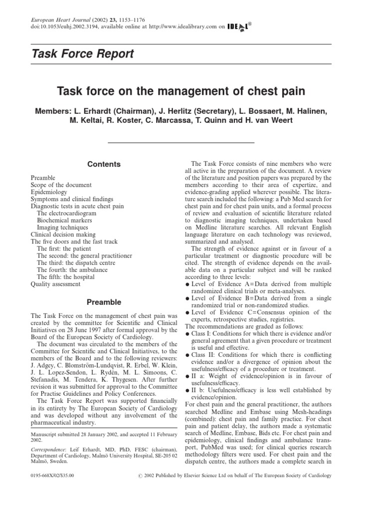 Task Force On The Management of Chest Pain | PDF