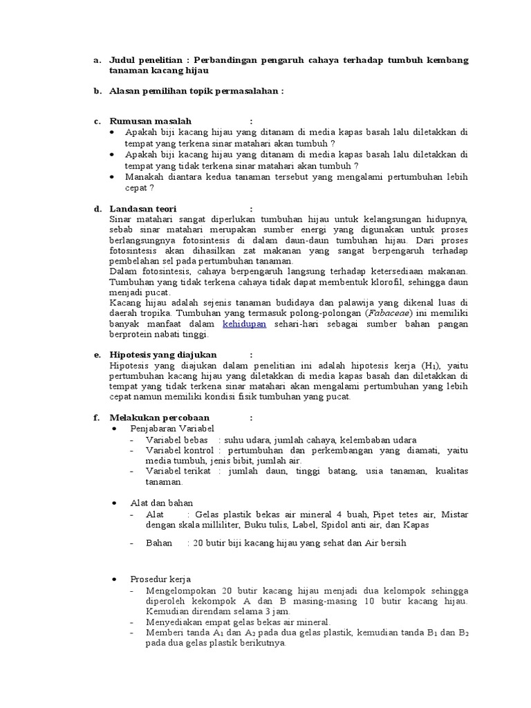 Metode Ilmiah Kacang Hijau Tugas Biologi Pdf