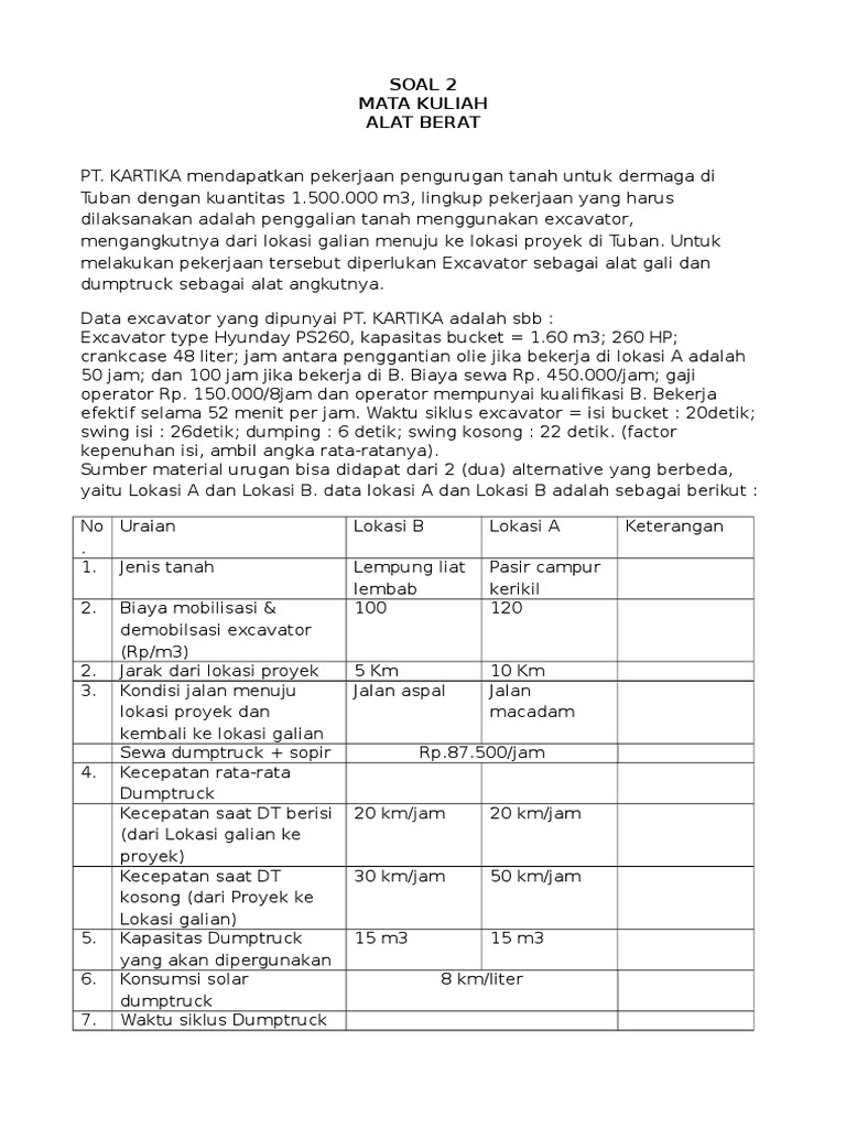 Jawaban Soal 2 Alat Berat