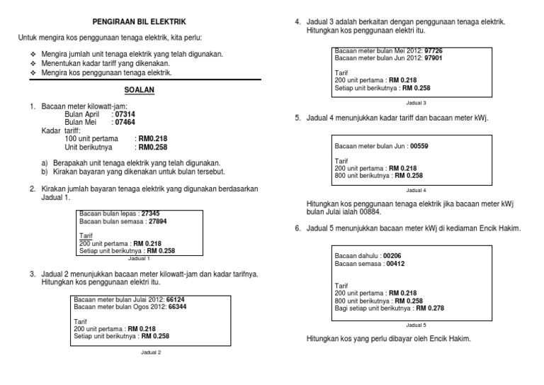 Pengiraan Bil Elektrik Pdf