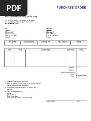 Purchase Order format sample