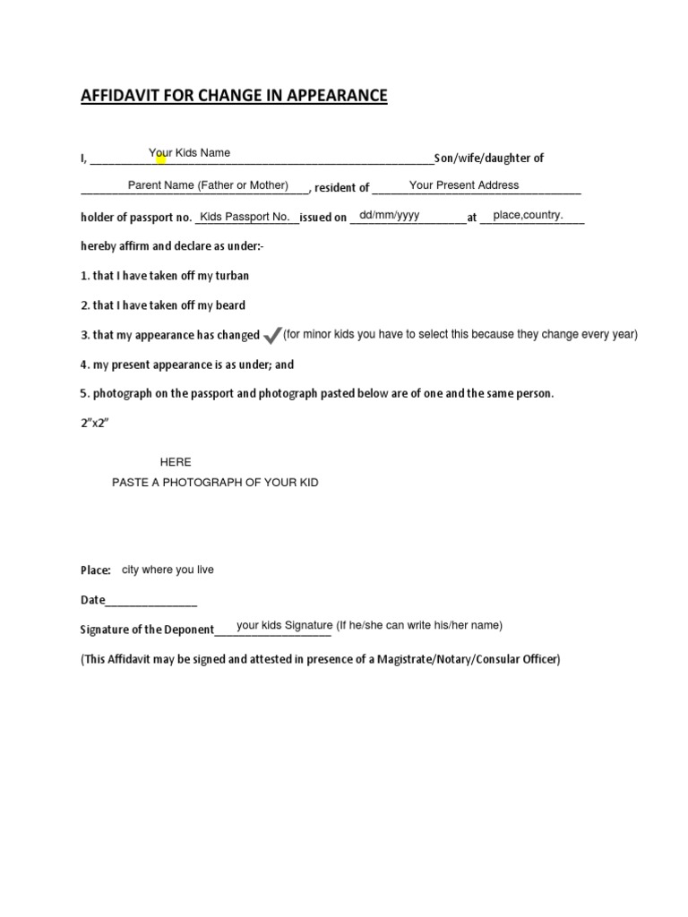 Affidavit For Change in Appearance: Your Kids Name | PDF 