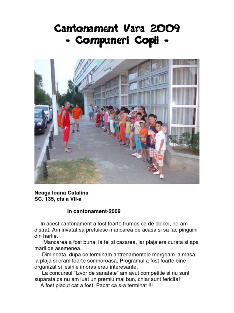 Cantonament Vara 2009 - Compuneri Copii | PDF