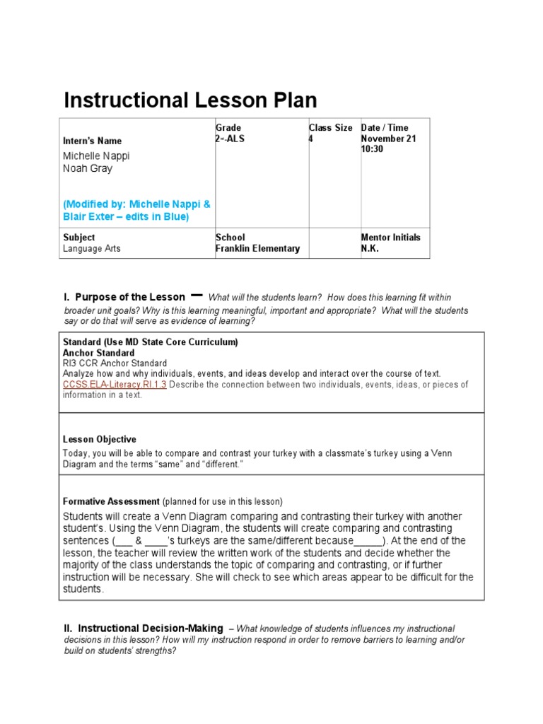 Thanksgiving Compare and Contrast Lesson | PDF | Cognition | Semiotics