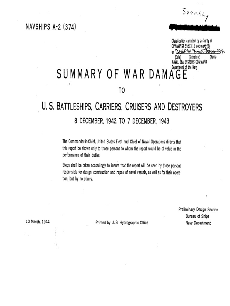 Summary of U.S. Naval War Damage 1942-1943 | PDF | Torpedo | Destroyer